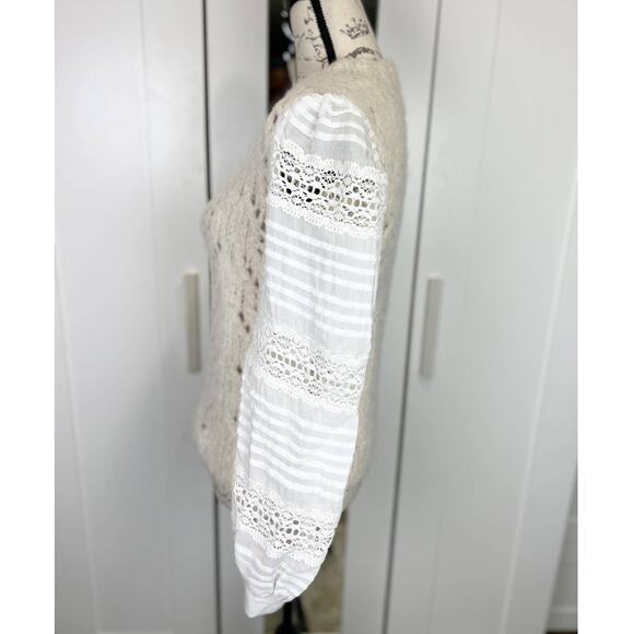 Sea Ellie Lace Combo Wool and Alpaca Blend Knit Sweater in Cream Size Small - Picture 9 of 13